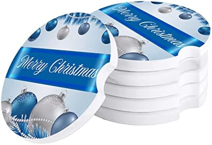 תחתיות מכוניות כחולות לחג המולד למערכת משקאות של 2 | אורות אפור חג המולד אורות אורן מחט פנינים אביזרי רכב מושלמים עם תחתיות סופגות, 2.56 אינץ